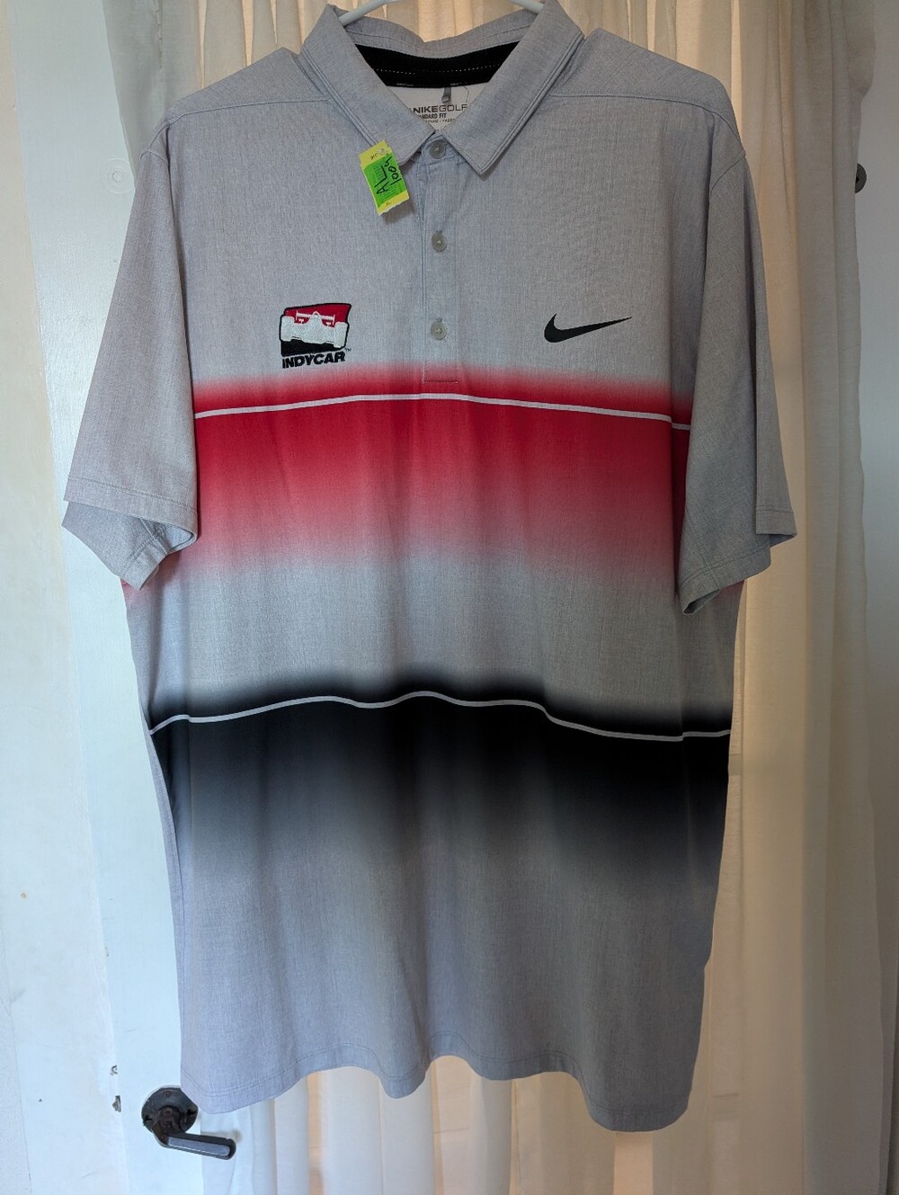 Nike Men’s Gray Polo with Red and Black Ombre Stripe - IndyCar Logo